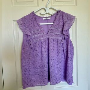 4/$20 Ricki’s Ruffle Sleeve lavender Purple V-neck Eyelet blouse- size XL